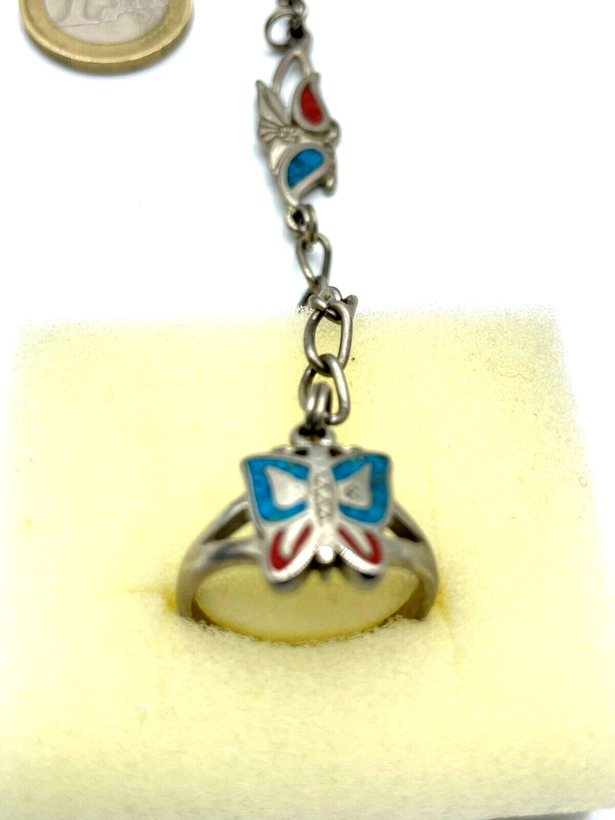 Real vintage 80er Jahre Sklavenarmband Türkis + Koralle Schmetterling Edelstahl4