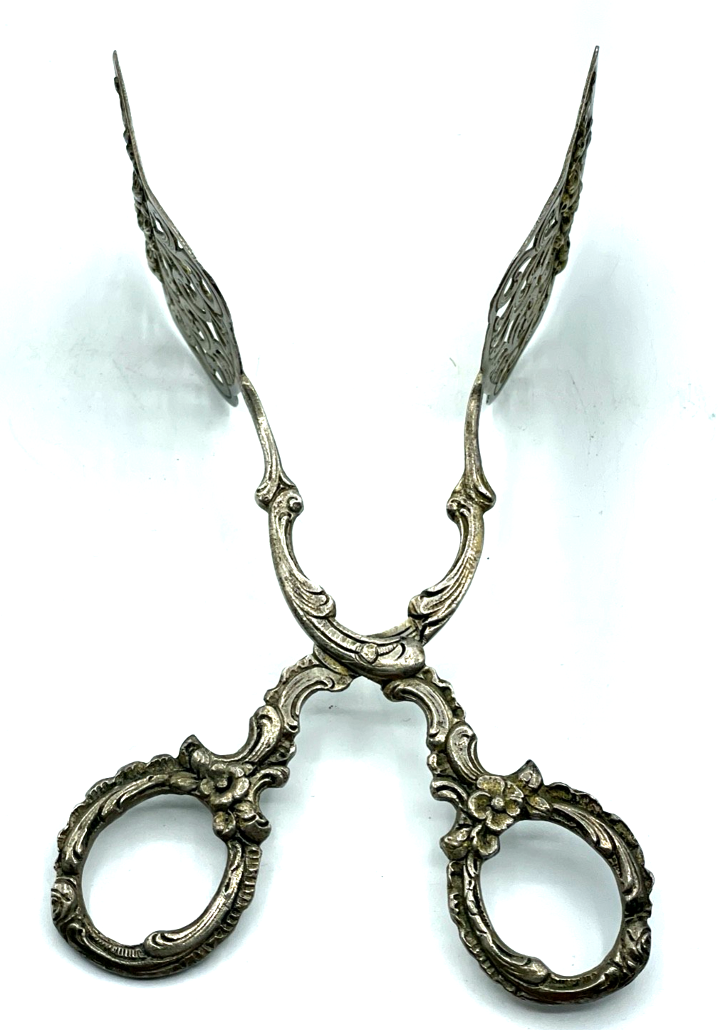 Antik 800 Silber breite Gebäckzange Vorleger Durchbruch Rosen Dekor 72 Gr.5