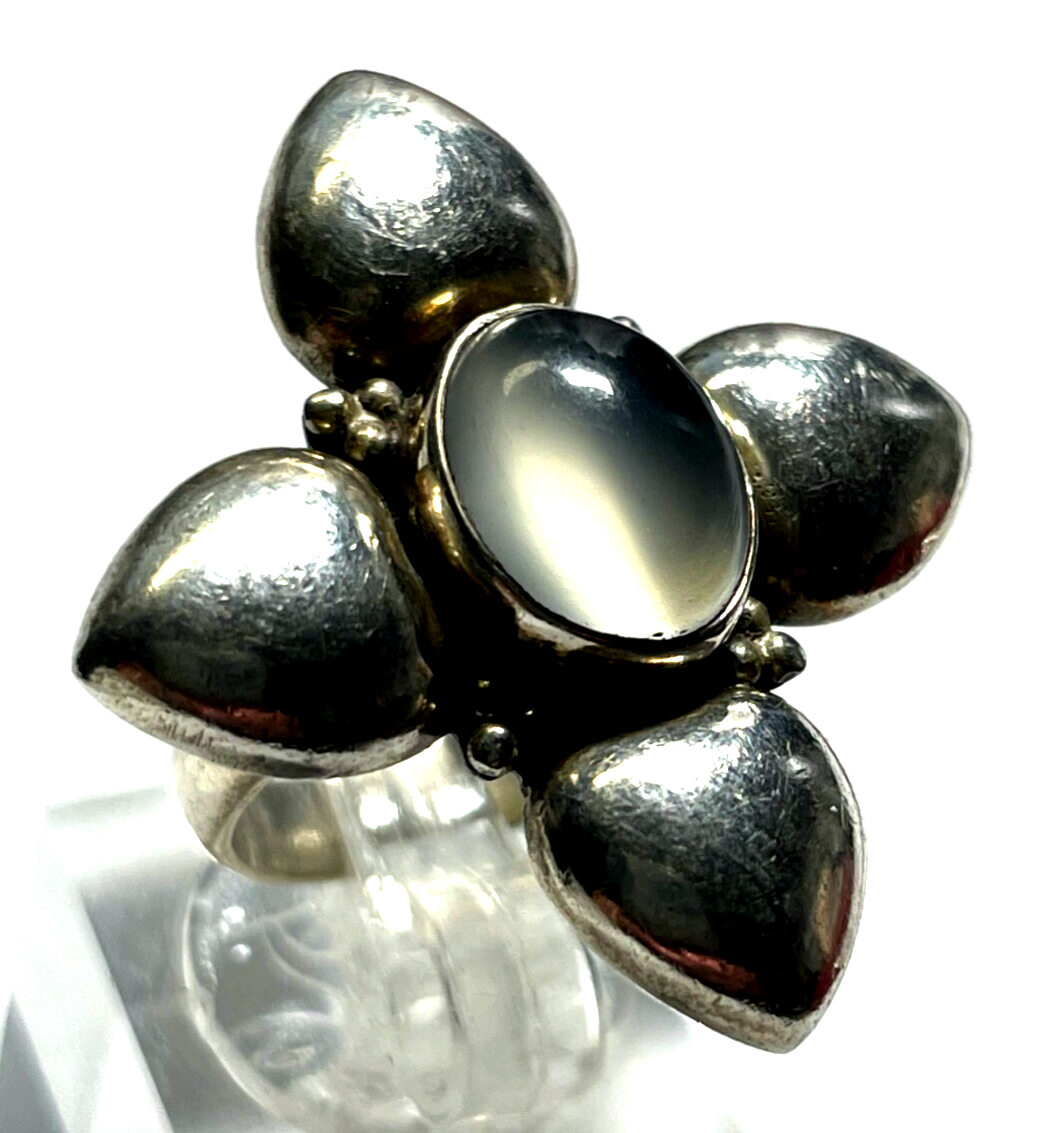 Stattlicher 925 Silber Ring Mondstein Cabochon Ø17mm RG 54 solide Qualität Blume9