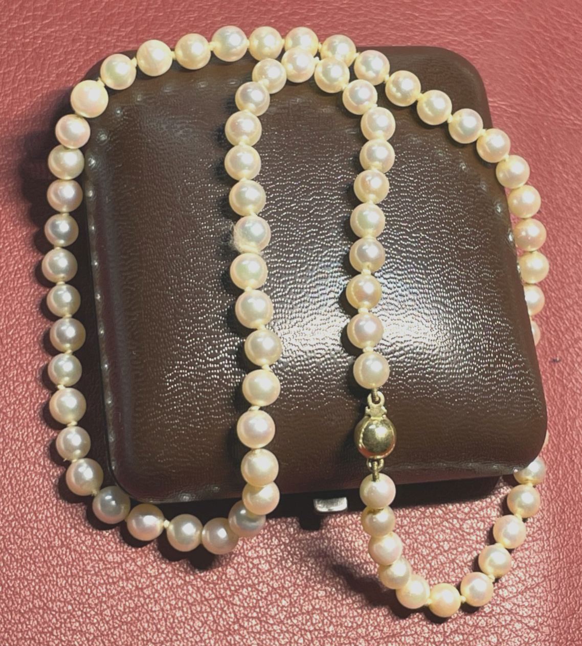 42,5 cm lang Akoya Perlen Kette Collier 585 Gold Kugel Schliesse top gepflegt3