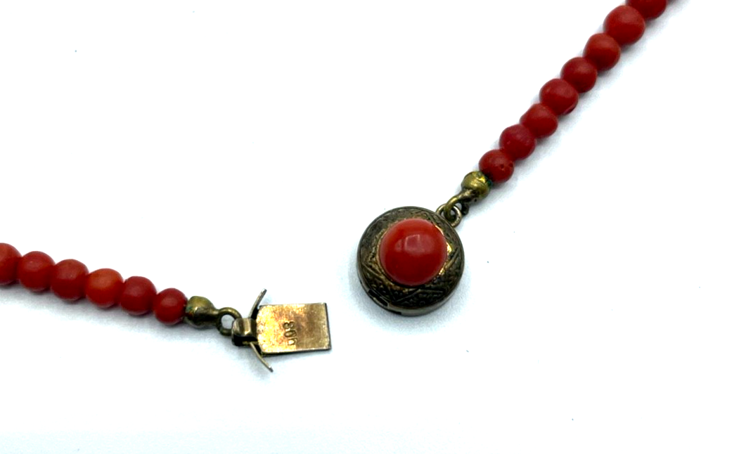 Antik Korallenkette rot Kugelkette Verlauf L50cm 800 AG/vergold. Kastenschloss7