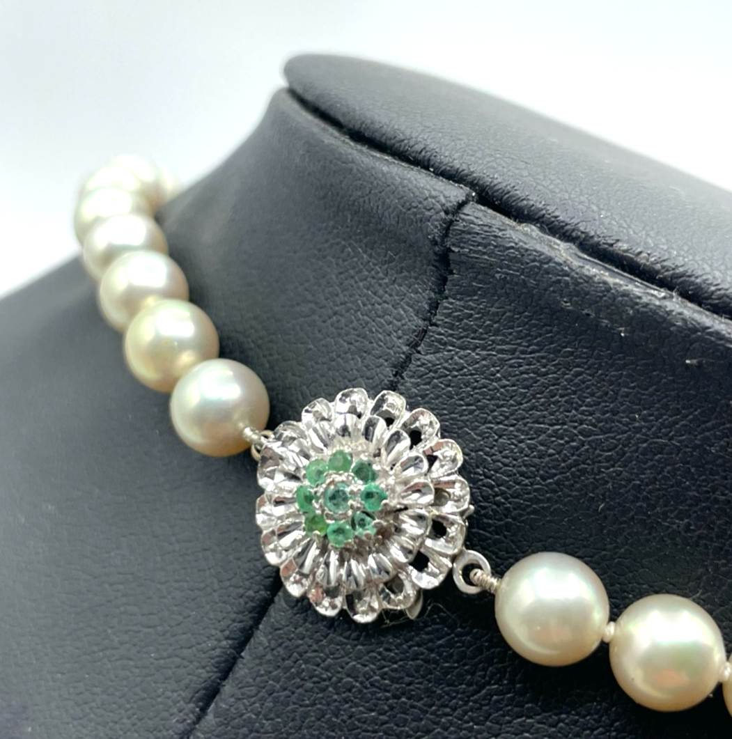 750 Gold 18 K Gold + Smaragde an 44 cm Südsee Perlen Perlenkette Perlencollier2