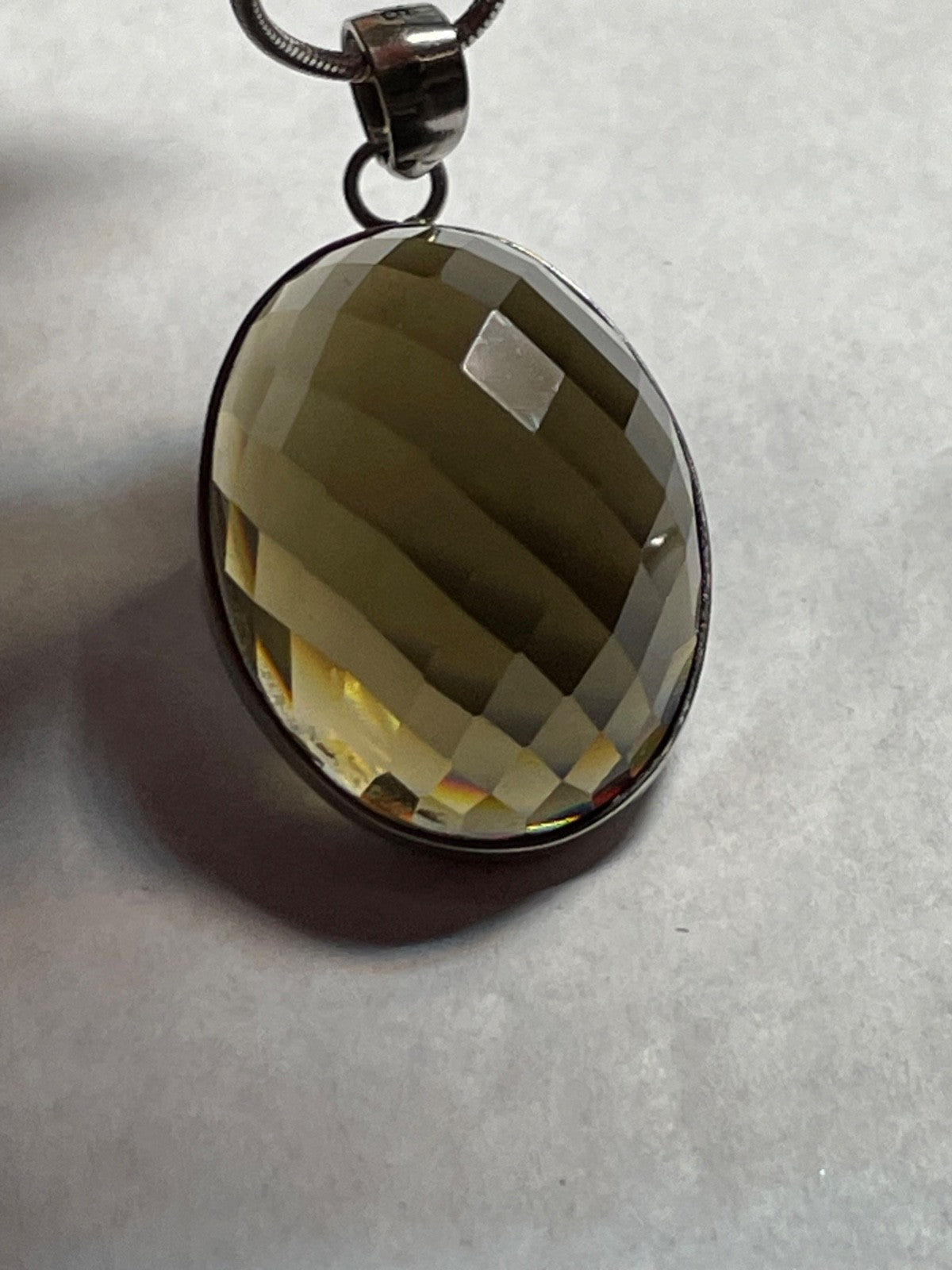 925 Sterling Schlangenkette mit facettiertem Rauchquarz Anhänger top gepfl.10