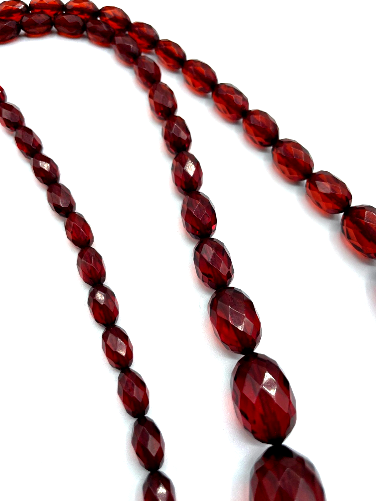 Antik Flapper Cherry Amber Bernstein Kette Oliven im Verlauf facettiert L 94 cm8