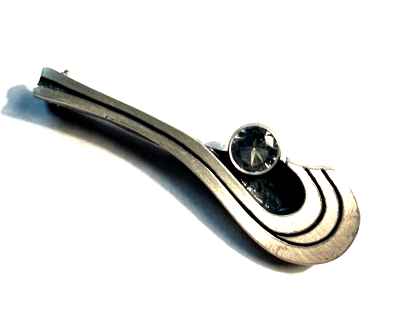 Modernist 925 Silber Brosche Designer Anstecknadel KJP Finnland Bergkristall0