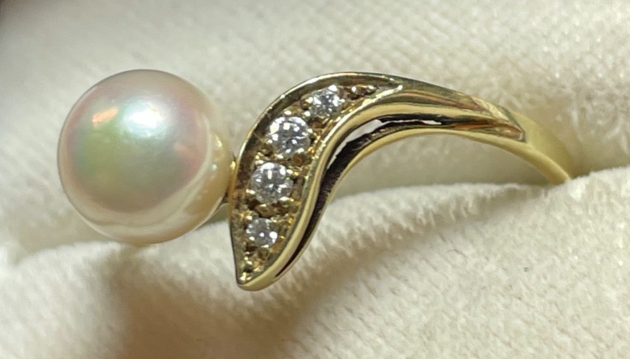 585 Gold 14 K Gelbgold Ring Südsee Perle Brillanten 0,06 ct Ø 18,5 mm RG 58 gepf2