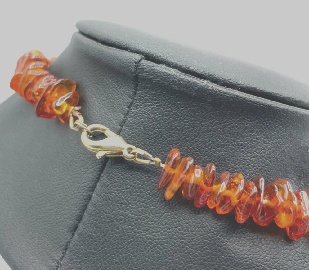 Vintage 51 cm lange Bernstein Kette interessantes Design Golddouble Karabiner3