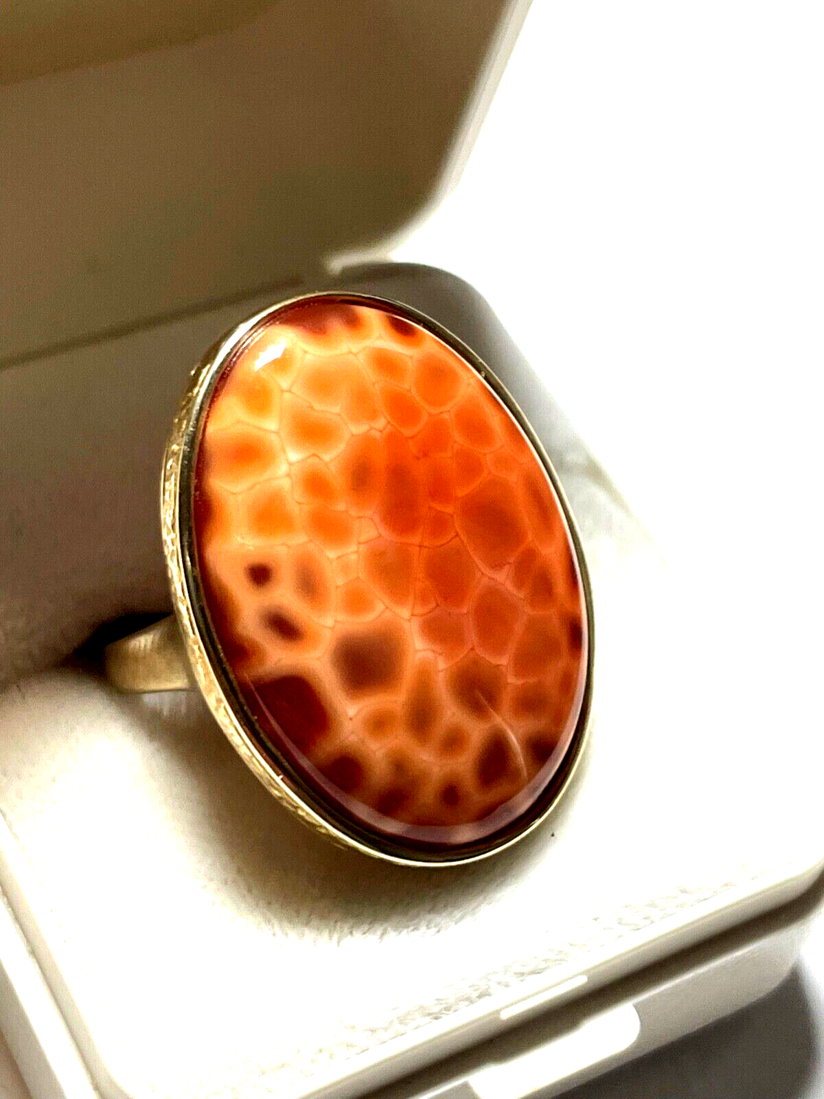 375 Gold 9 K Ring großer herrlicher Feuerachat RG 54 Juwelier solide Qualität9