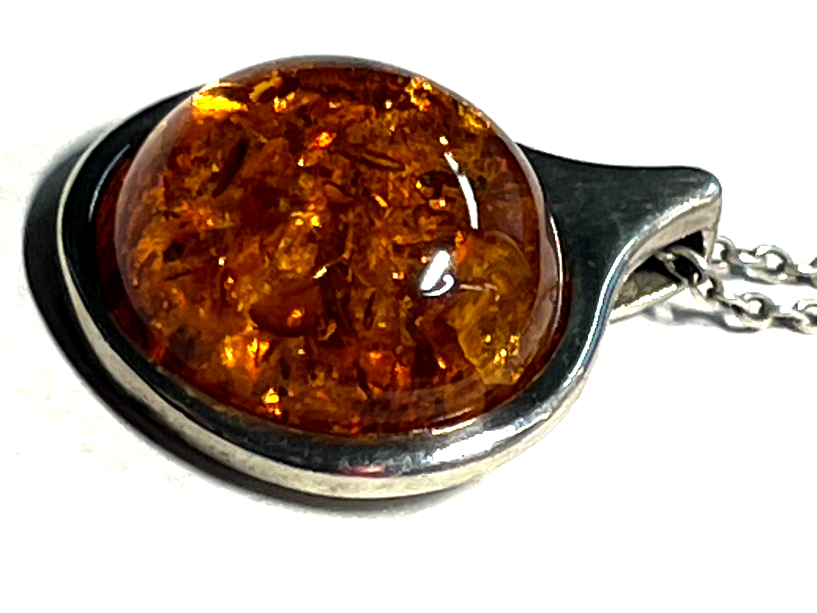 Vintage FS Franz Scheurle Bernstein Cabochon Anhänger 925 Silber an Silberkette2
