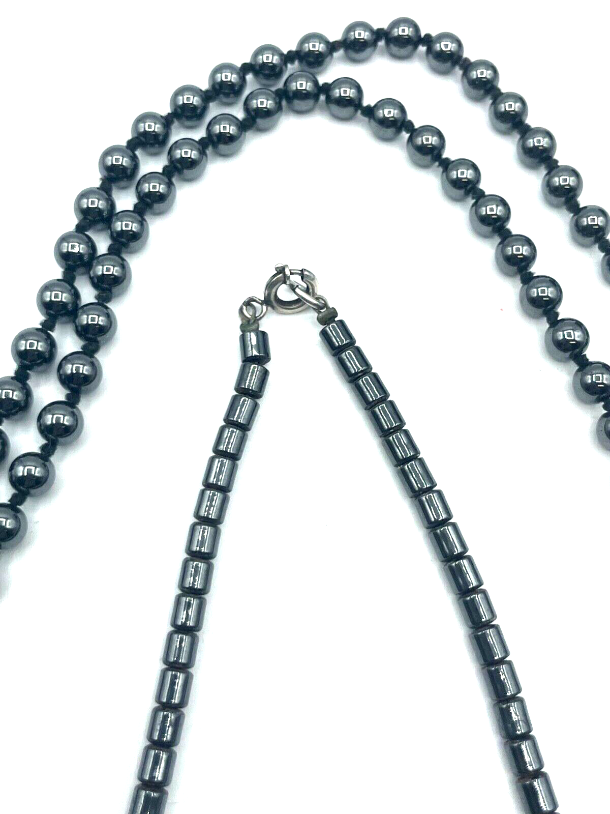 Vintage 2 x Kette Blutstein Hämatit Kugelkette + Collier 925 Silber gepfl. Nr. 24