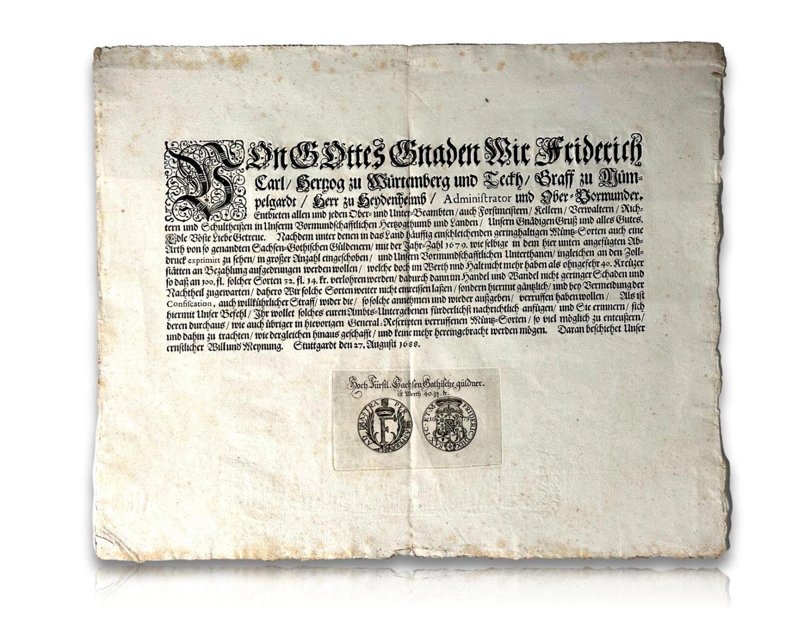 Einblattdruck - Friedrich Karl von Württemberg - 1688 - Warnung vor Falschgeld0