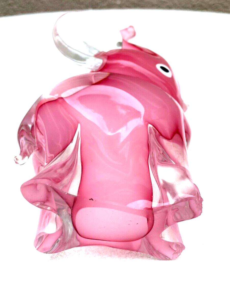 Midcentury Murano Glas Elefant Glasfigur H 24,5 cm groß pretty in pink 70erJ4