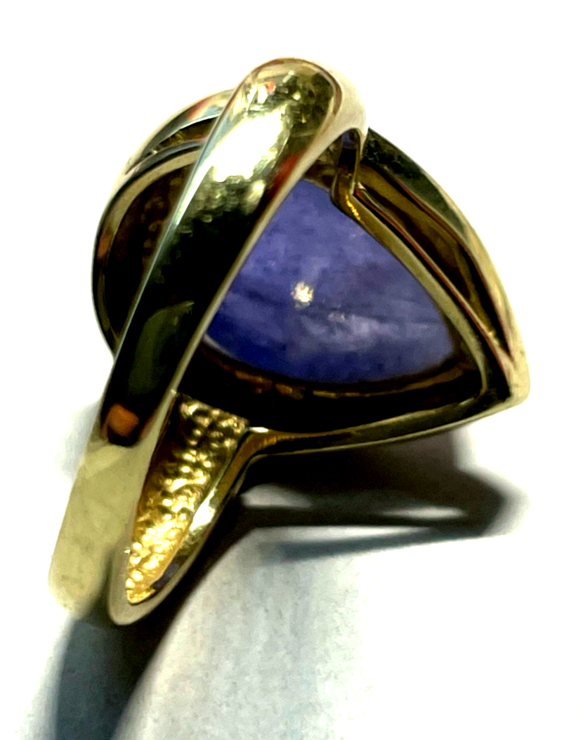 Massiver 585 Gold 14 K BCI Ring Tansanit Cabochon Tropfen RG 57 Ø 18 mm gepflegt8