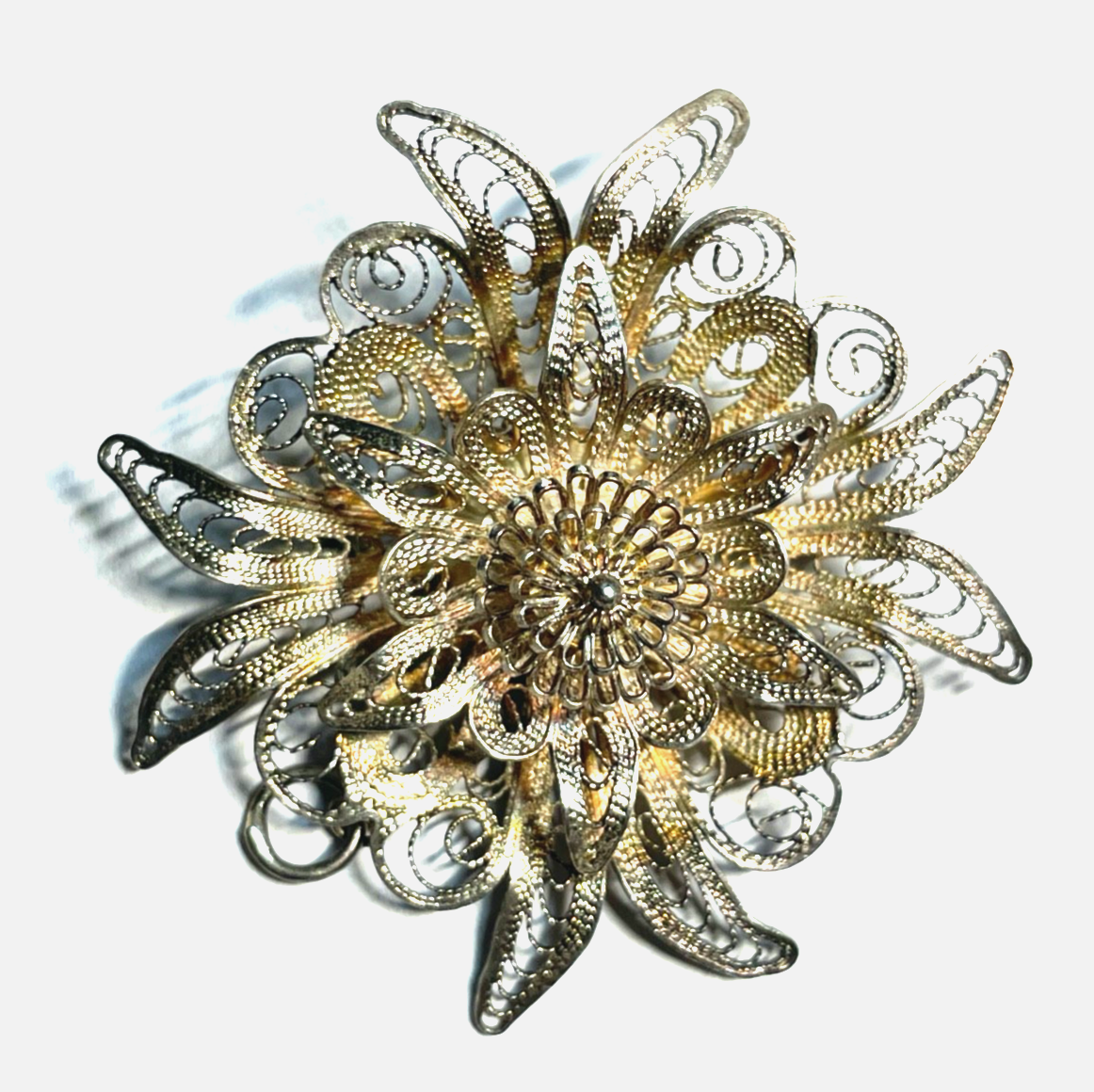 Antik 800 Silber Brosche Anstecknadel Filigransilber Anhänger Tracht Ø 45 mm0