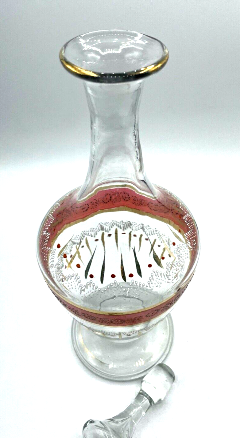 Antik Historismus Glas Karaffe Dekor Handgemalt mundgeblasen H 35 cm gepflegt8