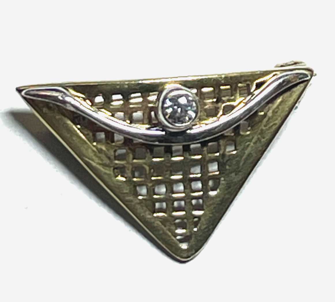 333 Gold 8 K bicolor Brosche Anstecknadel mit Weißtopas Juwelier Handarbeit7