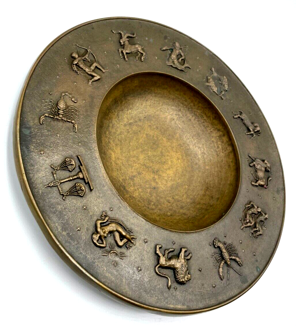 Professor Fritz Nuss Bronze Schale Relief Sternzeichen Fries Ø 26,5 cm 1946 gepf4