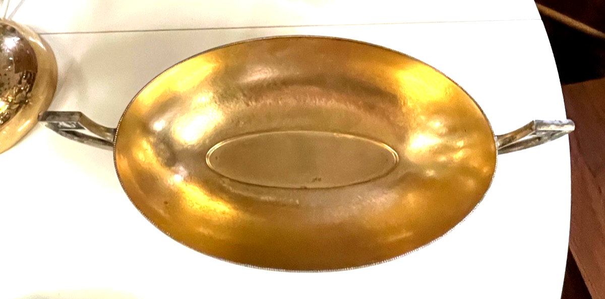 Jugendstil WMF dekorative Anbietschale auf Fuß Hammerschlag Dekor Straussenmarke13