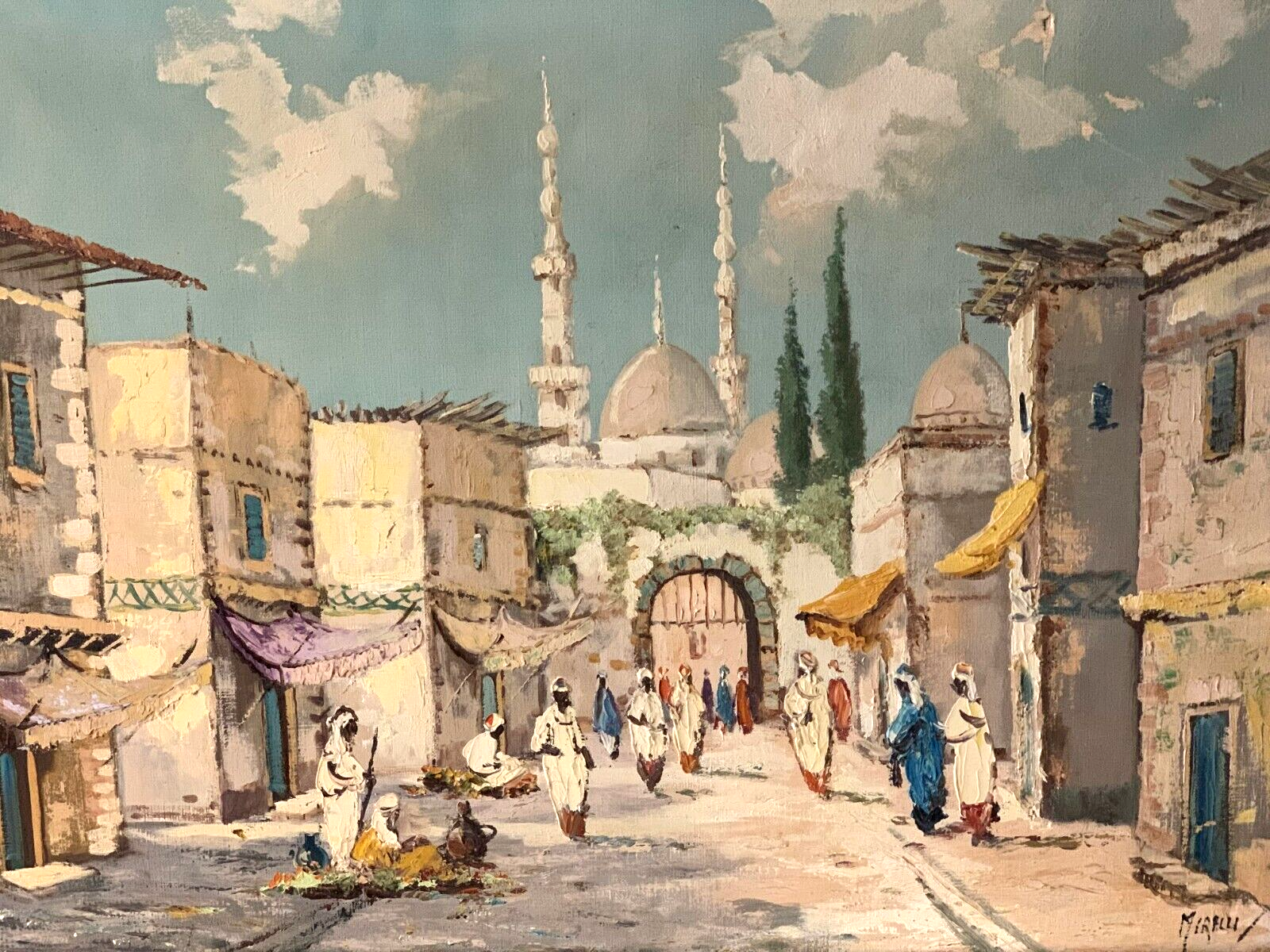 Öl auf Leinwand mit Barockrahmen - Nordafrika Straßenszene Tunis - sign. Mirelli1