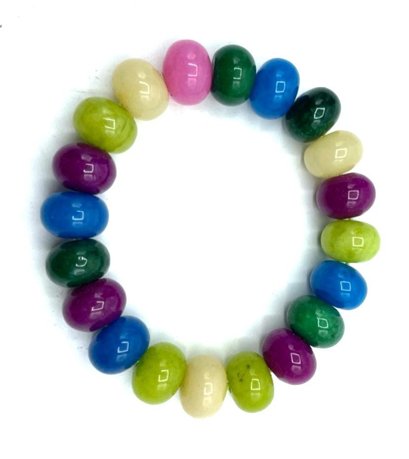 Prächtig bunt gefärbtes Achat Rondelle Armband auf Gummizug B 14 mm gepflegt2