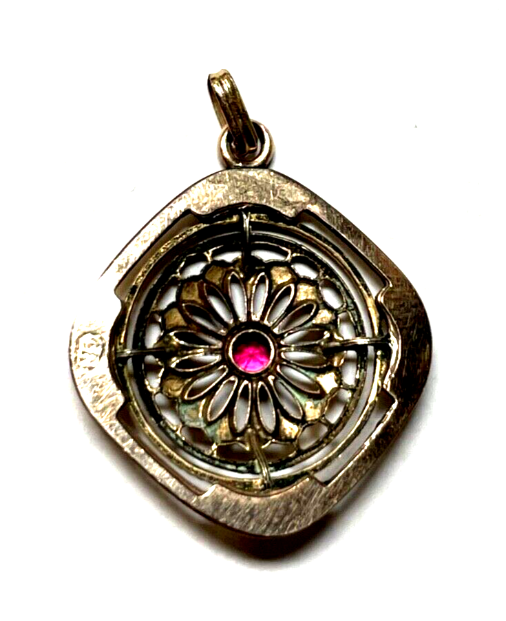 Antik Jugendstil Golddouble Anhänger roter Farbstein um 1900 Rotgold sehr gepfl.4