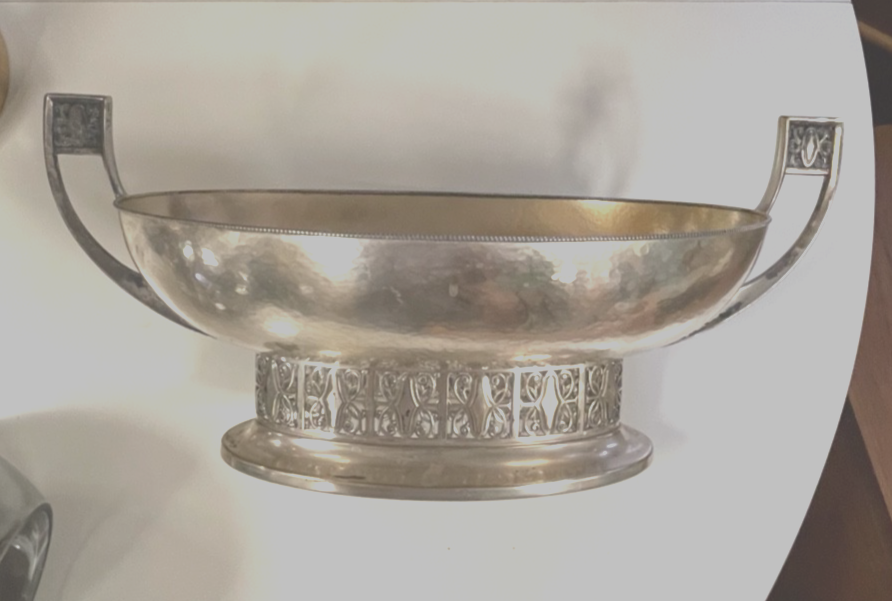 Jugendstil WMF dekorative Anbietschale auf Fuß Hammerschlag Dekor Straussenmarke8