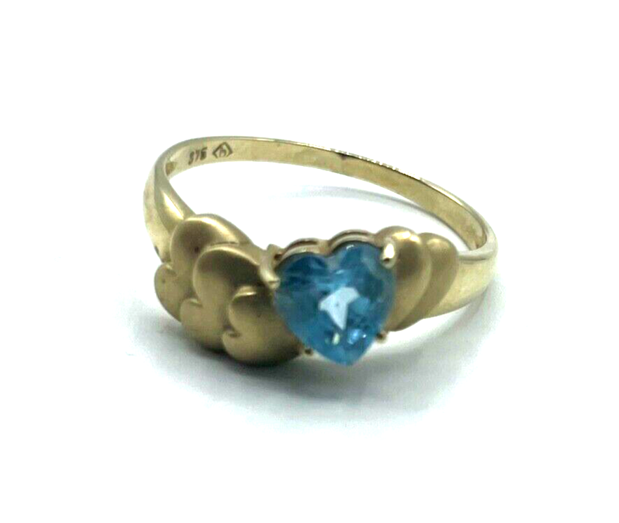375 Gold 9 K Ring Blautopas Herz mattierte Herzen Ø 19 mm RG 60 Juwelier solide3