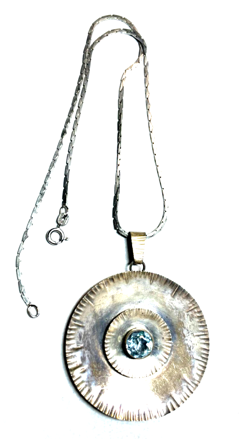 Vintage PERLI Handarbeit gr. 835 Anhänger mit Blautopas + Silberkette gepflegt0
