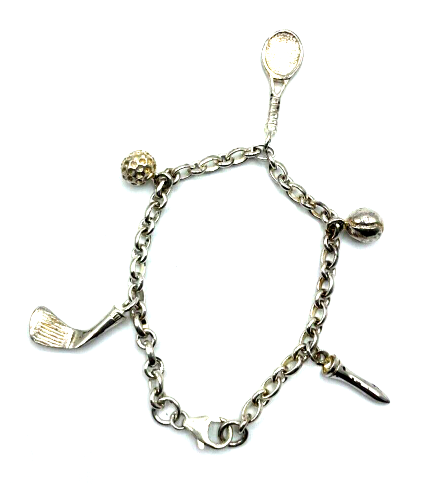Massiv Sterling 925 Silber Armband 5 Sport Charm L 18,5 cm Golf Tennis erweitern2