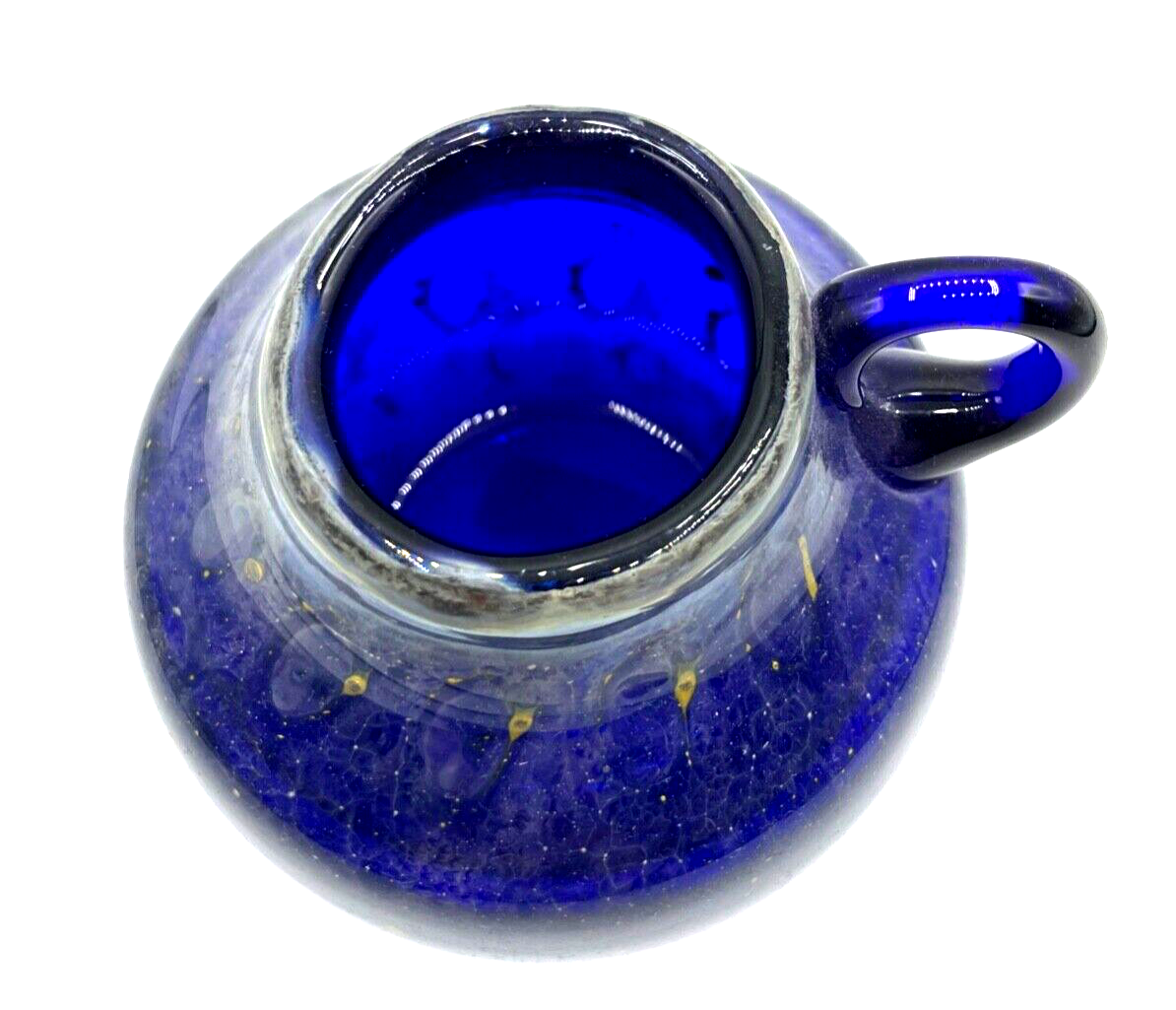 Kunsthandwerk dekorativ Kunstglas Vase blau Einschmelzungen Handarbeit H 11 cm2