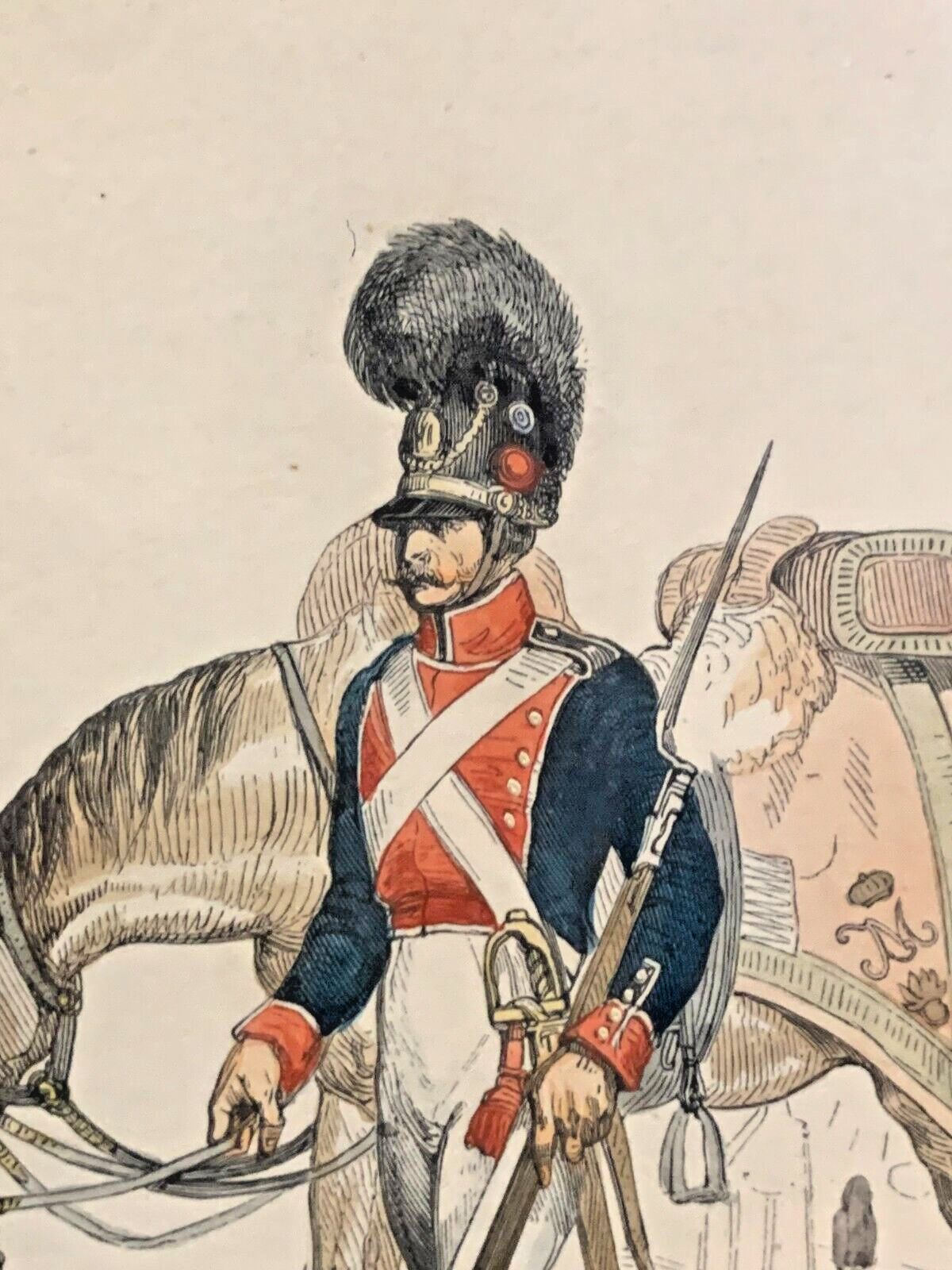 René Louis DEMORAINE  - Stahlstich koloriert - Bayrische Infanterie Uniform 18124