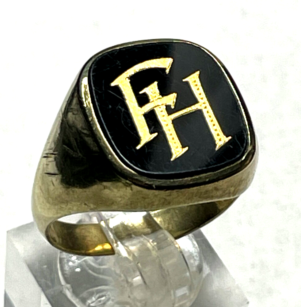 333 Gold 8 K Herrenring Ring Siegelring Onyx Initialen FH o HF  Ø 20,5 mm RG 656