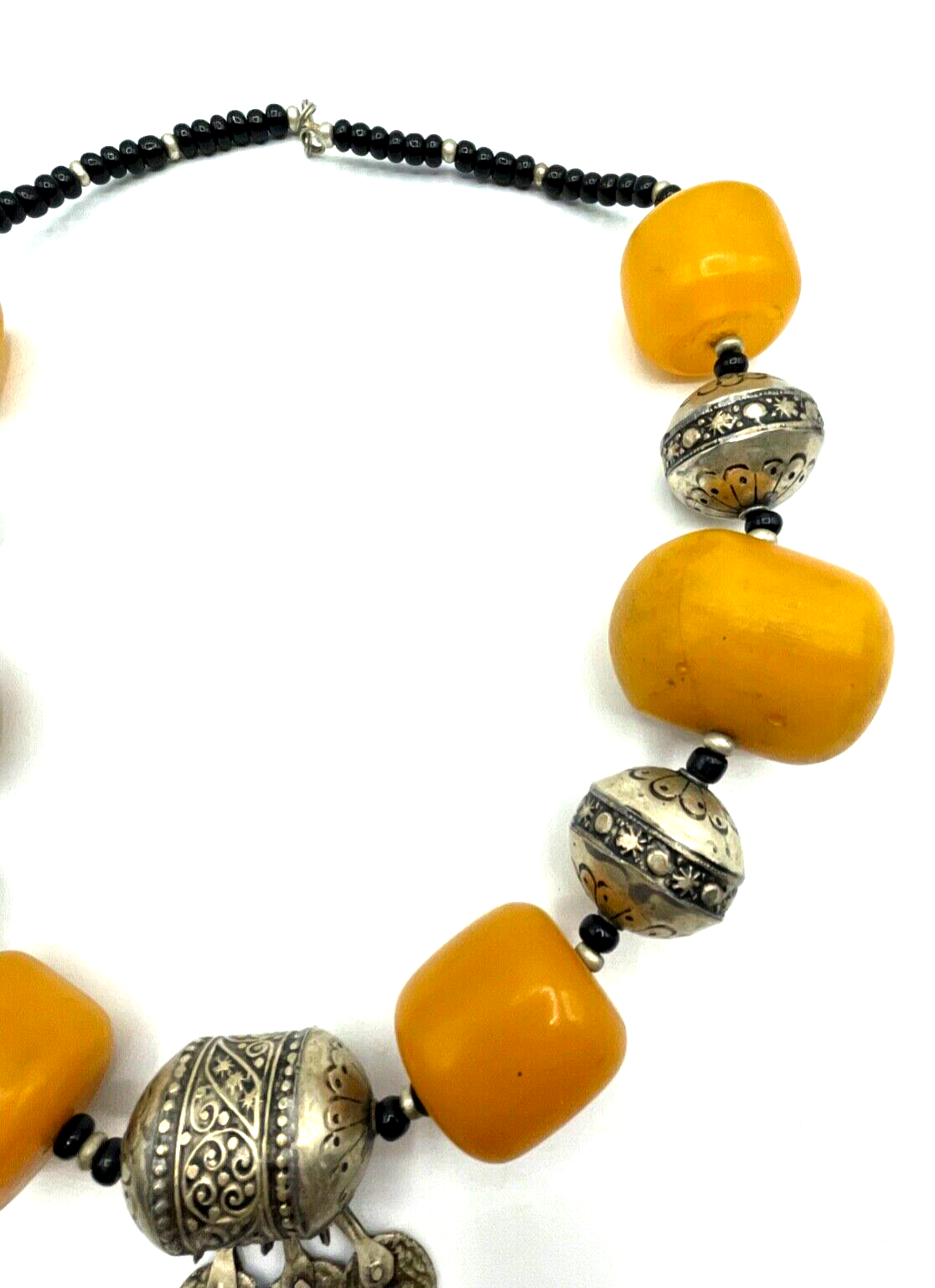 Attraktive Mega vintage Ethno Style Halskette Amber Look handgefertigt Unikat 646