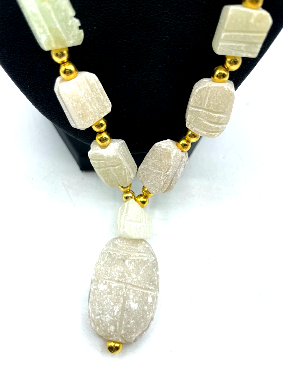 Stattliche Ägypten Halskette Alabaster Cluster Handarbeit Skarabäus Kette1