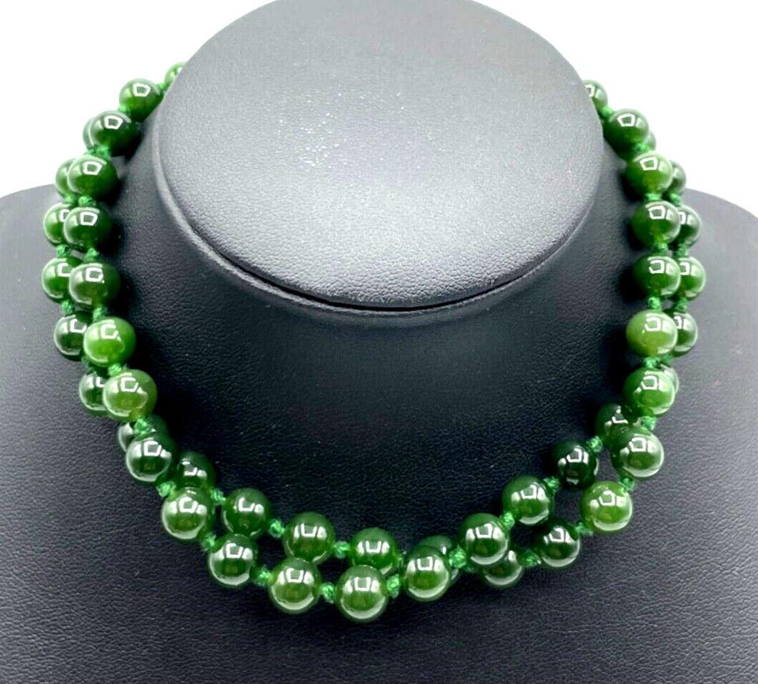 585 Gold 14 K Schließe Edelstein Jade Kette grün einzeln geknotet L 64 cm Ø 8 mm2
