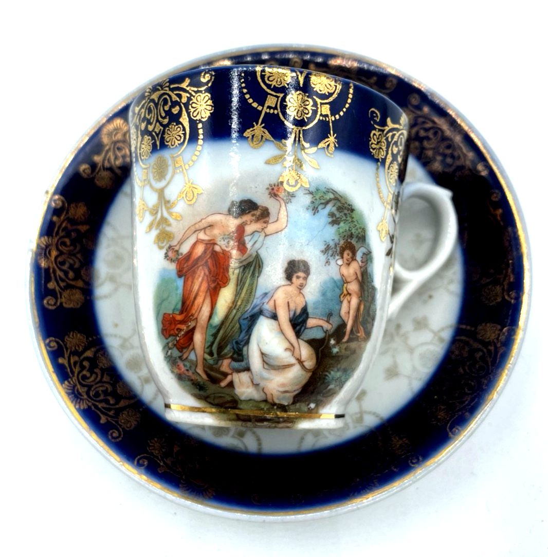 Antik Sammeltasse im Angelica Kauffmann Stil um 1910/20 mit Kobalt + Golddekor2