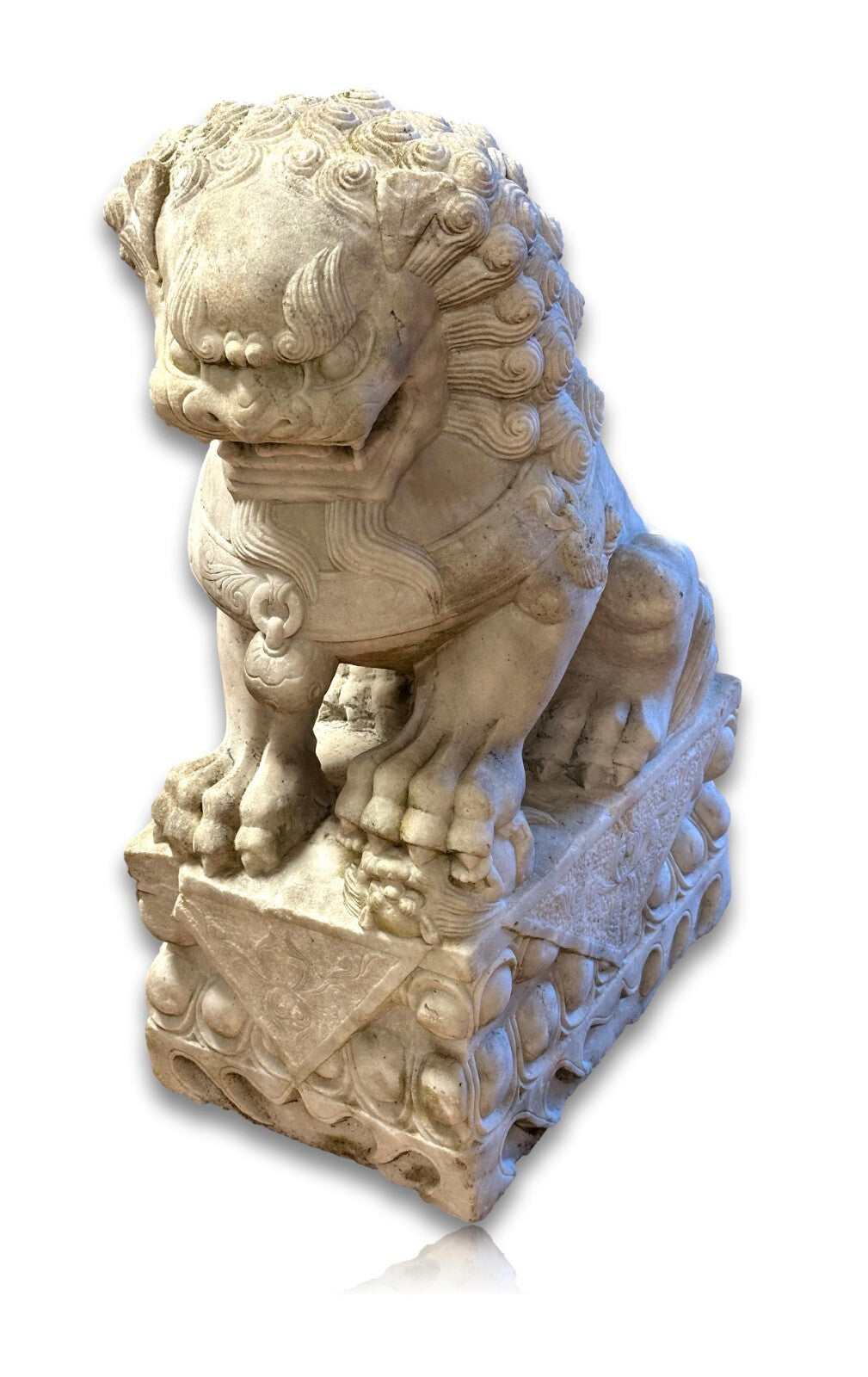 Paar Wächterlöwen - Foo-Hunde Skulptur - China 20. Jhd - weißer Marmor19