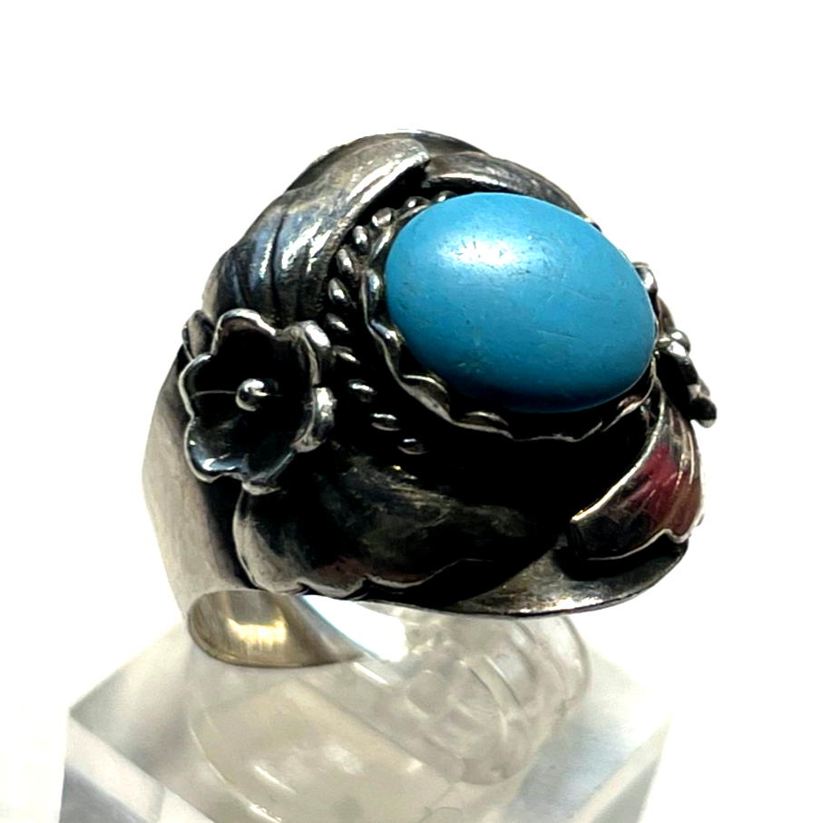925 Sterling Silber Ring Indianerschmuck Türkis Navajo Handarbeit Ø 17,5mm RG 554