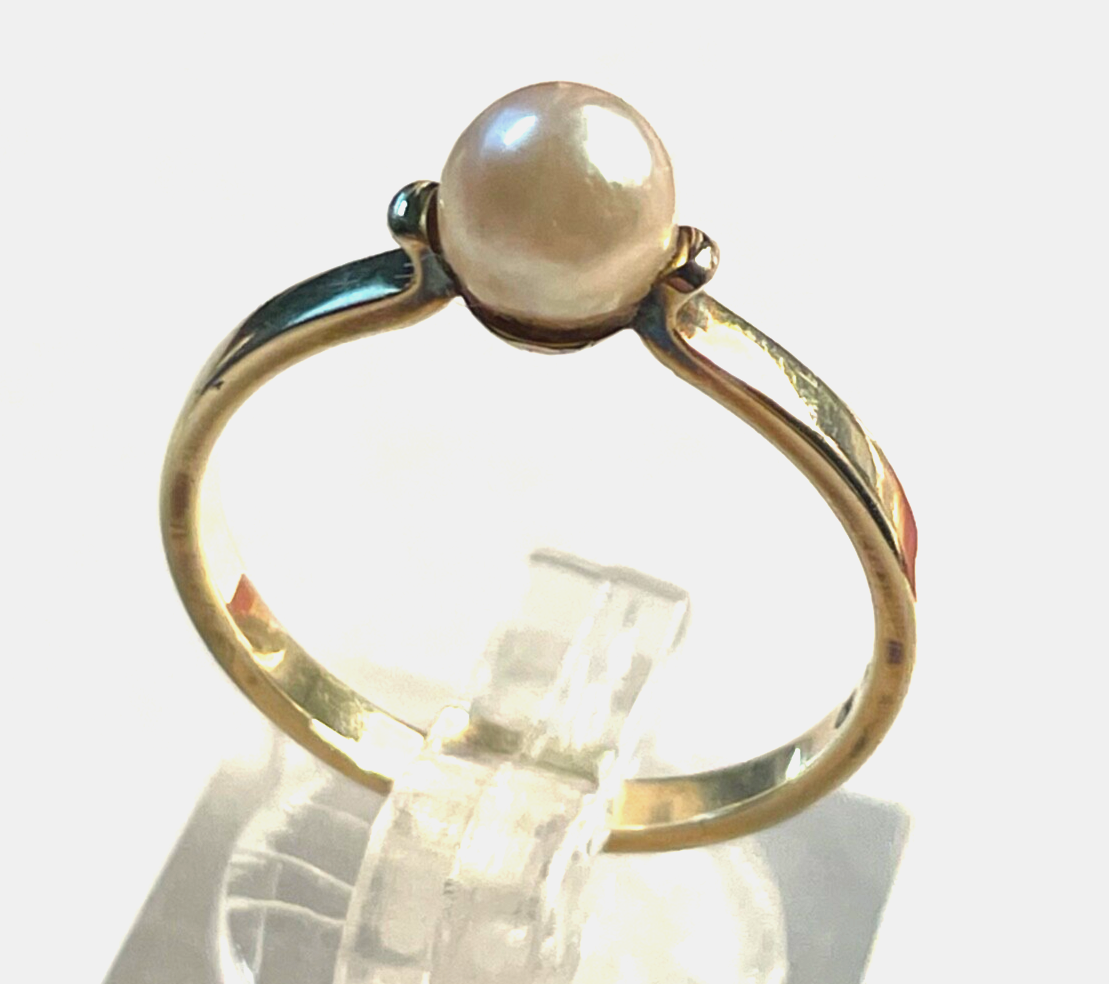 Solider Klassiker 585 Gold 14 K Ring 16,8 mm RG 53  Akoya Perle Juwelier gepfl.0