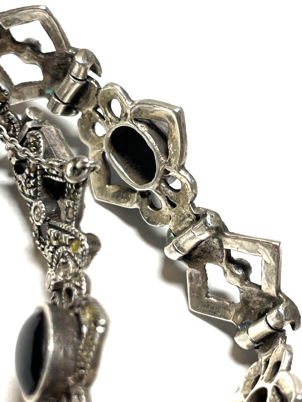 Traumhaftes solides 925 Silber Armband Handarbeit schwarzer Onyx + Markasit14