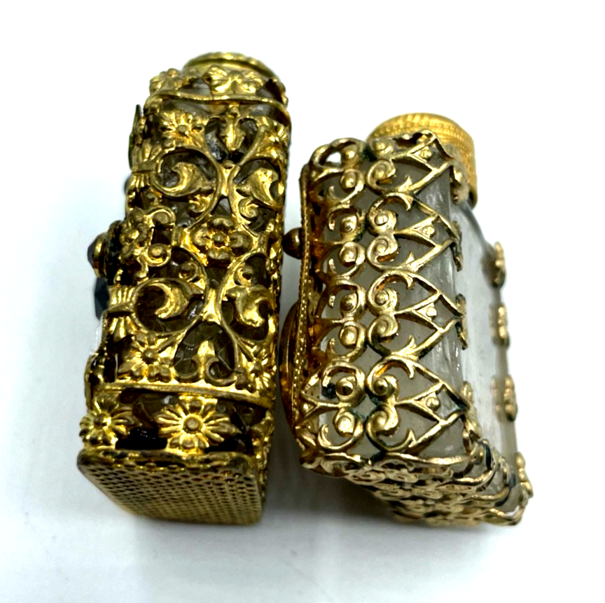 2 x vintage und hübsch dekorierte Parfum Flakon vergoldet  Fläschchen Handarbeit5
