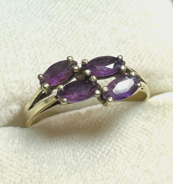Vintage aparter 585 Gold 14 K Ring mit 4 x Amethyst elegant RG 56 Ø 18 mm1