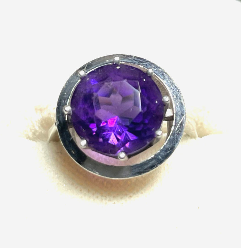 Solider 585 Gold 14 K Weißgold Ring gr dunkler Amethyst Ø 16,9 mm RG 53 Juwelier6