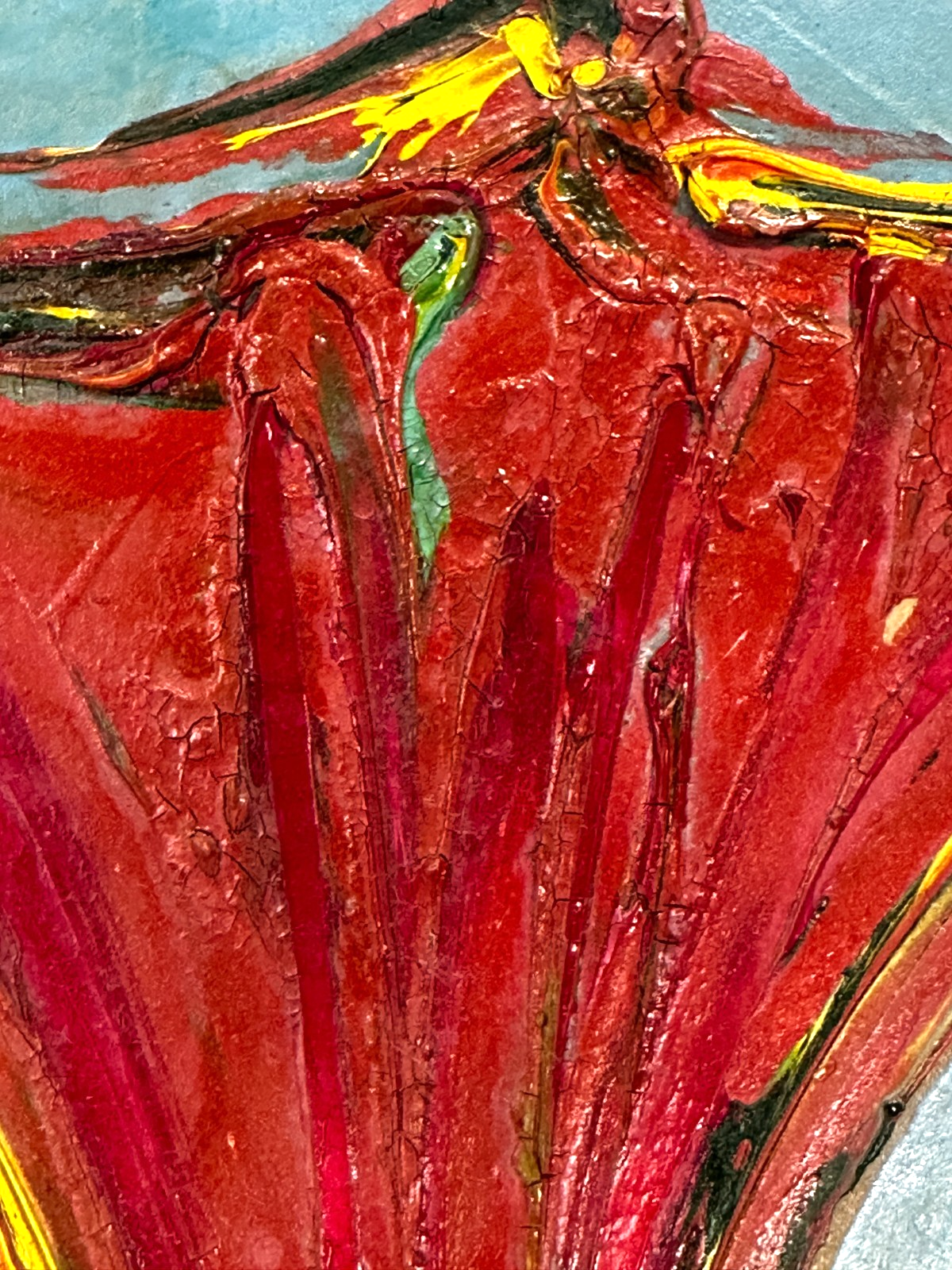 Bohumil Samuel Kečíř – Rote Blüte in Vase – pastose Spachtelmalerei -gerahmt6