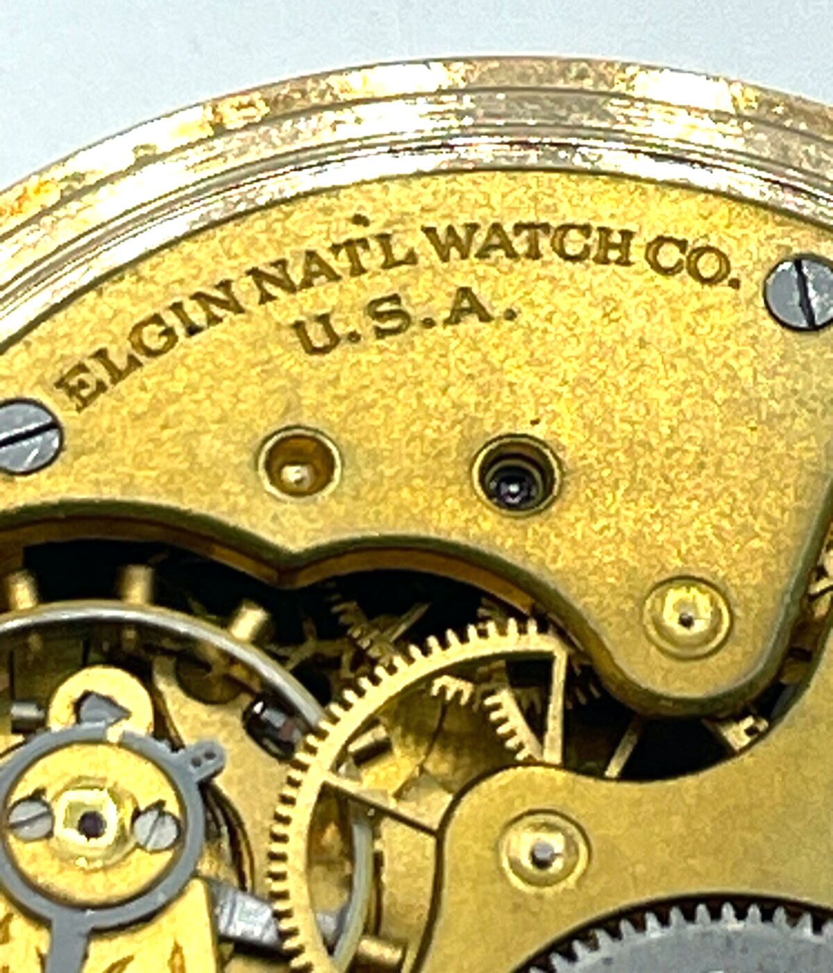 Antik HTU Herren Taschenuhr Elgin USA Golddouble + Glassturz TU Ständer läuft12