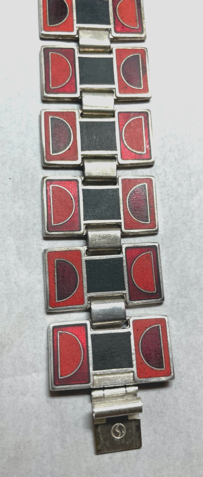 Vintage Schibensky Design Emaille Armband Topzustand Modernist L  17,5 cm B 28mm4