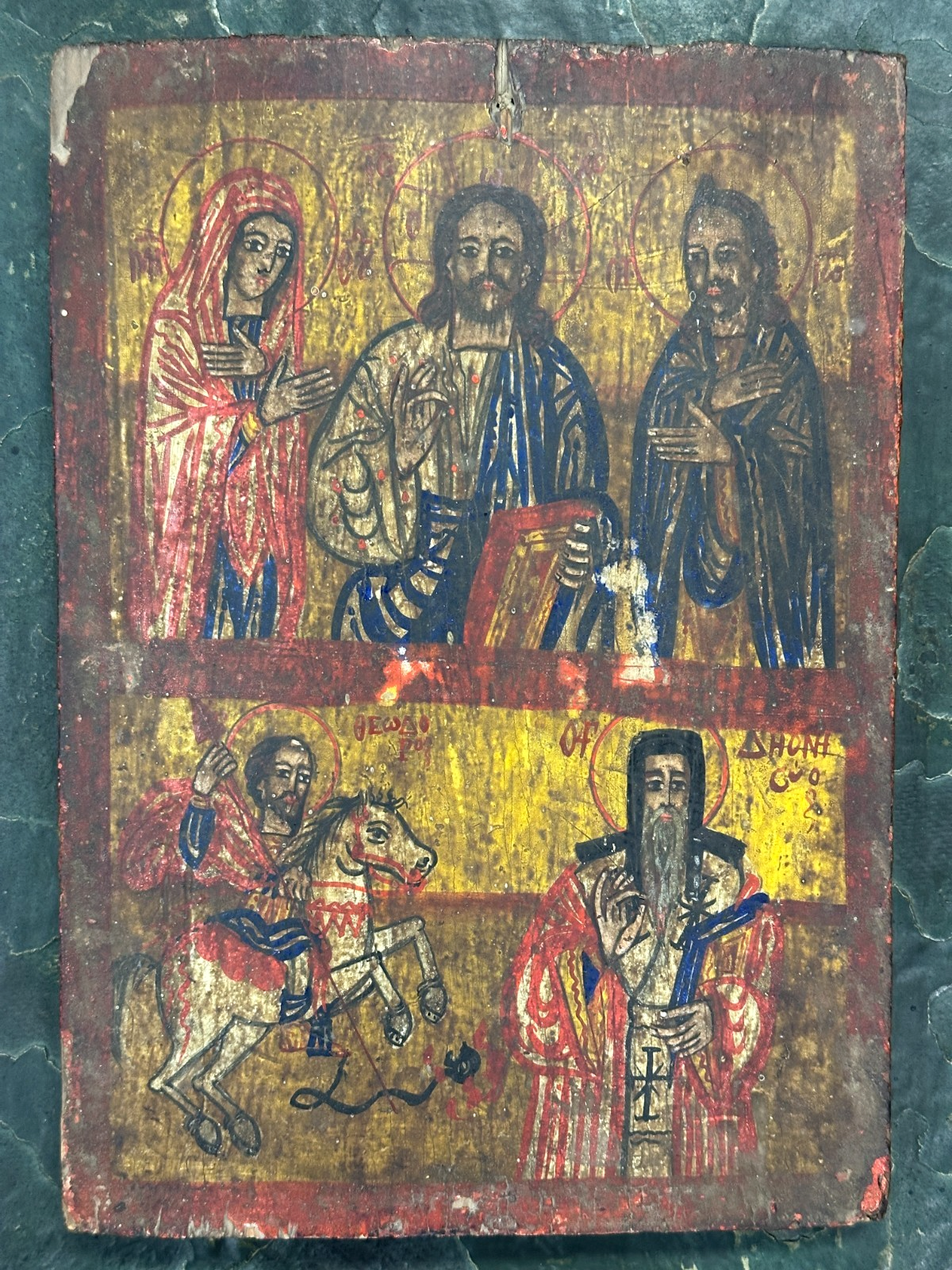 Alte Ikone um 1800 – Deësis mit Hl. Theodor & Johannes – Rumänien Tempera & Gold1