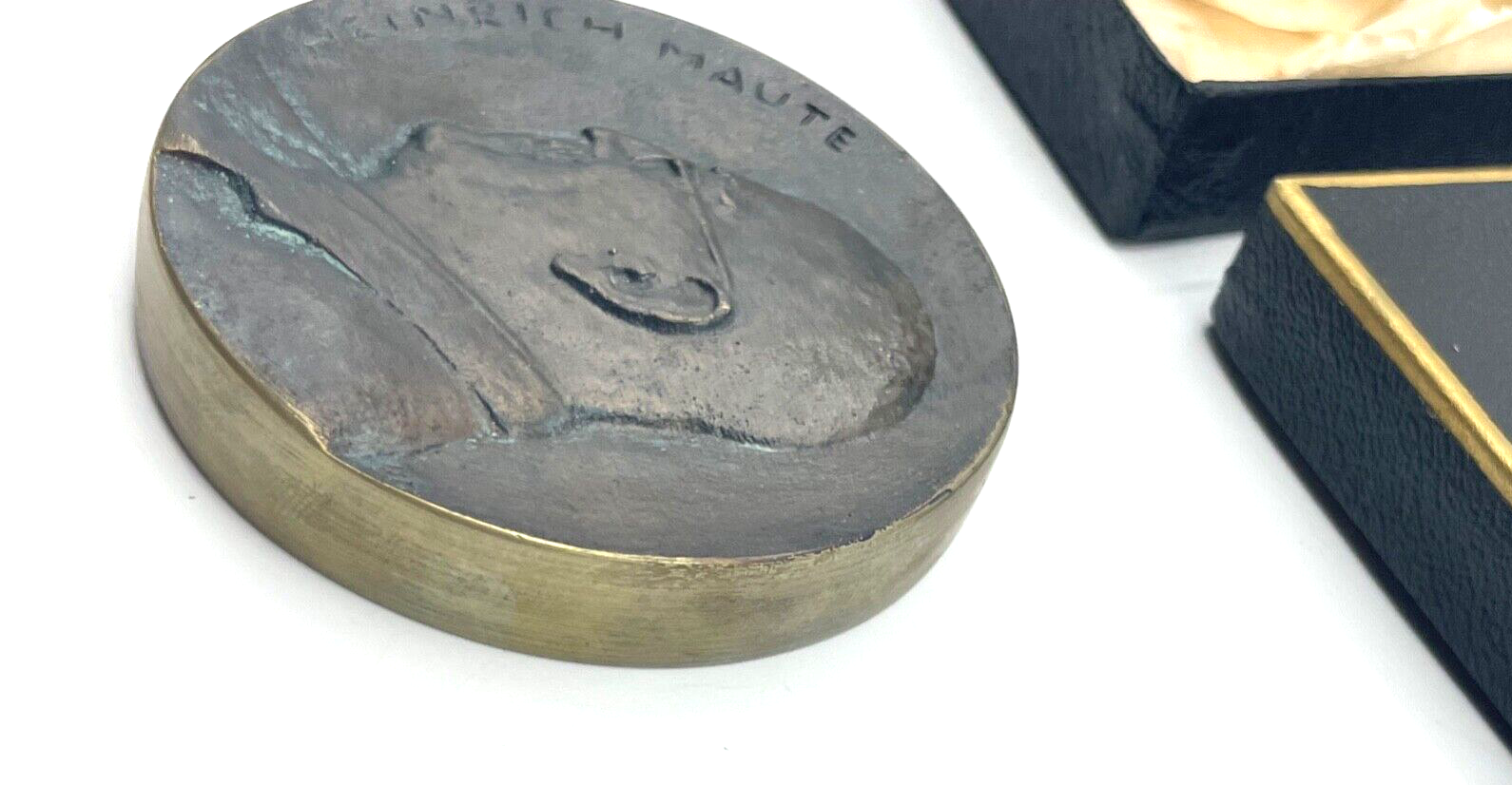 Vintage schwere Bronze Medaille Heinrich Maute Fabrikant 1839-1949 Ø 64 mm + Box2