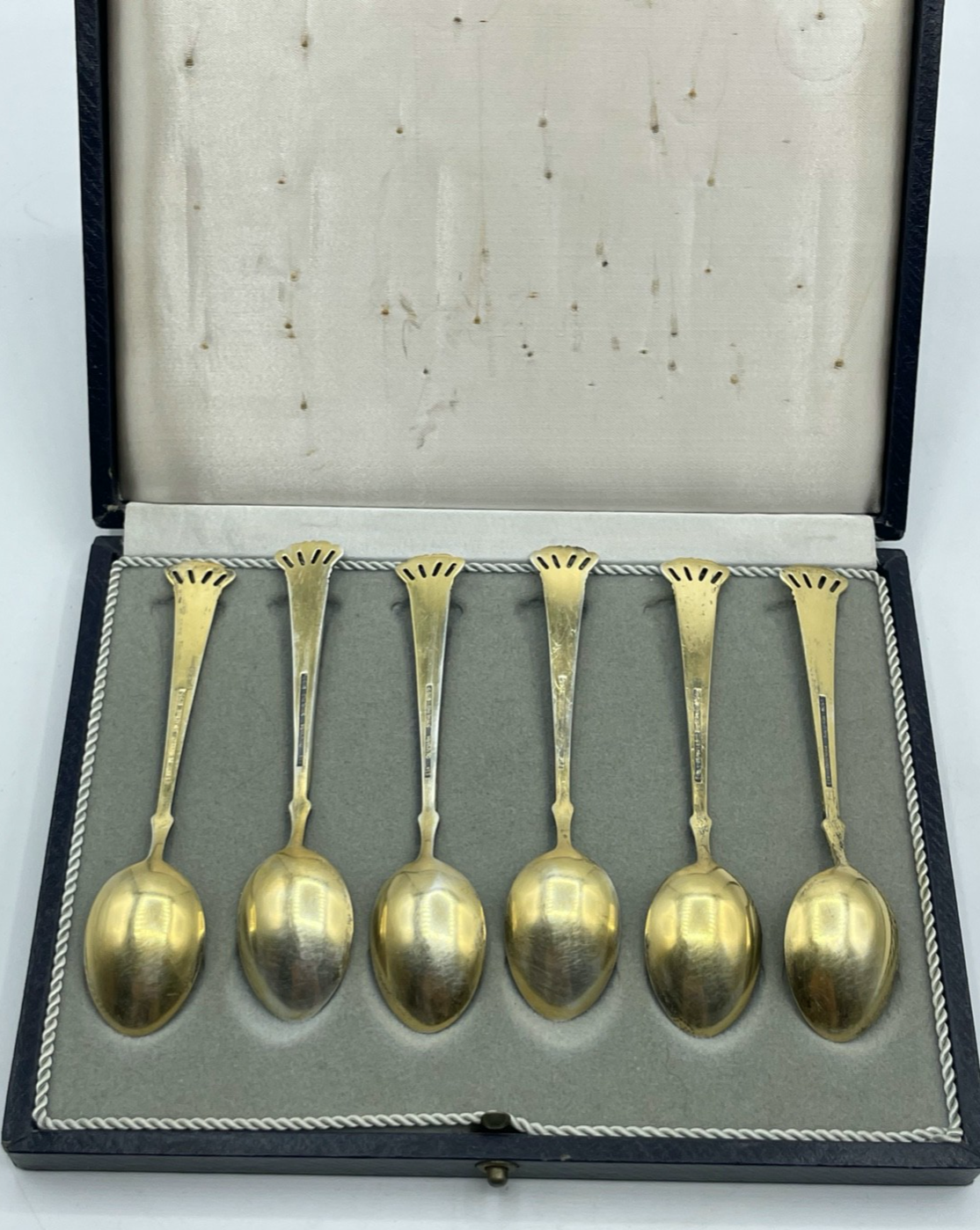 Ela Denmark Sterling Silber 6 Espresso Löffel Set Krone Emaille Etui vergoldet6