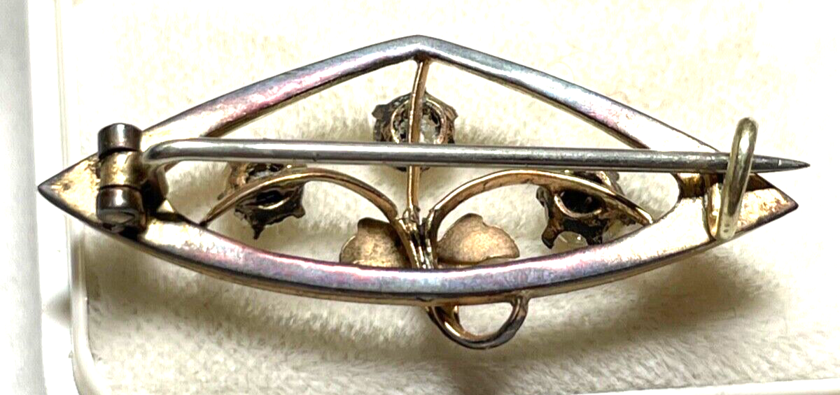 Antik Jugendstil Golddouble Brosche mit Simili  um 1900 Rotgold sehr gepfl.3